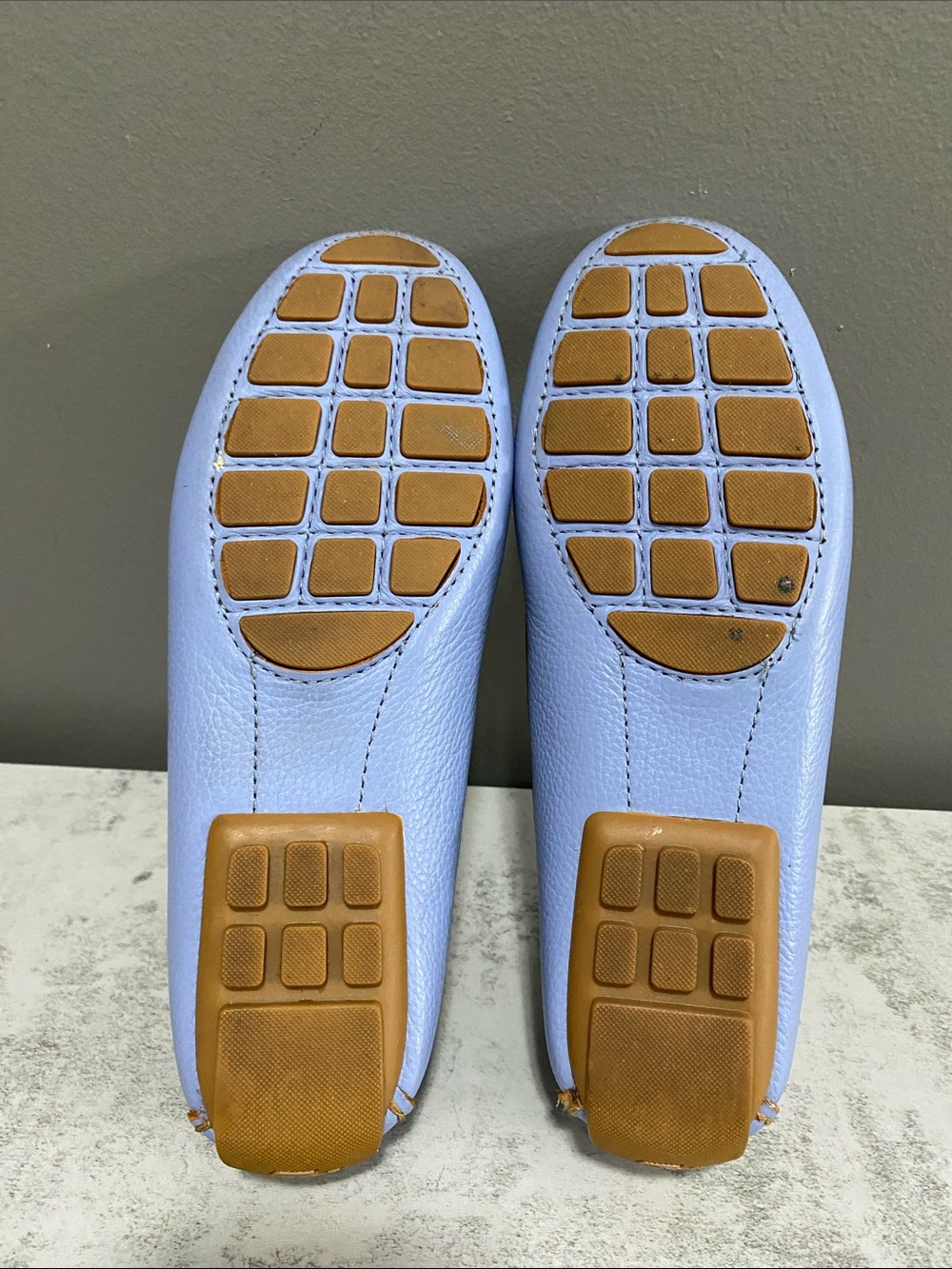 Ralph Lauren Carley Liight Blue Pebbled Leather Loafers with Gold RL Medallion - Picture 14 of 14